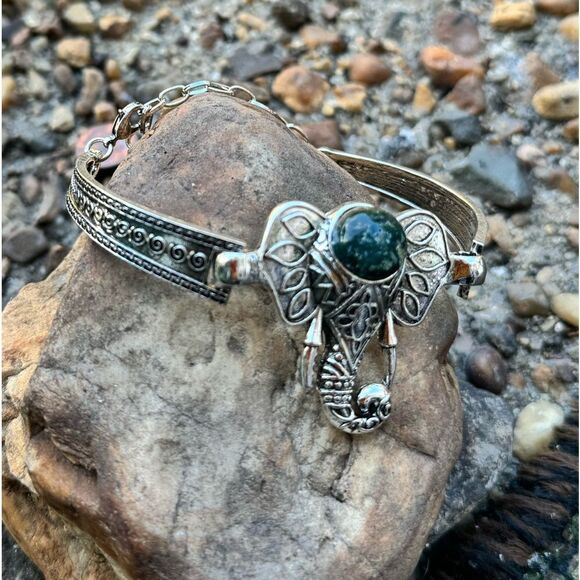 Tibet Style Elephant Bracelet Silver Tone 8.5in Boho Hippie - Picture 8 of 8